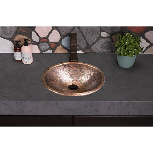 Pure Copper Hand Hammered 17 inch Oval Drop-In Bathroom Vanity Sink